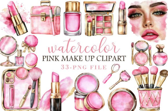 Download Watercolor Pink Make Up Clipart - Make up Collection