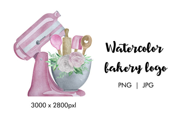 Download Bakery Logo with Mixer and Flowers - Bakery logo Collection