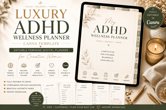 Download Editable Hyperlinked ADHD Wellness Plann - Editable Collection